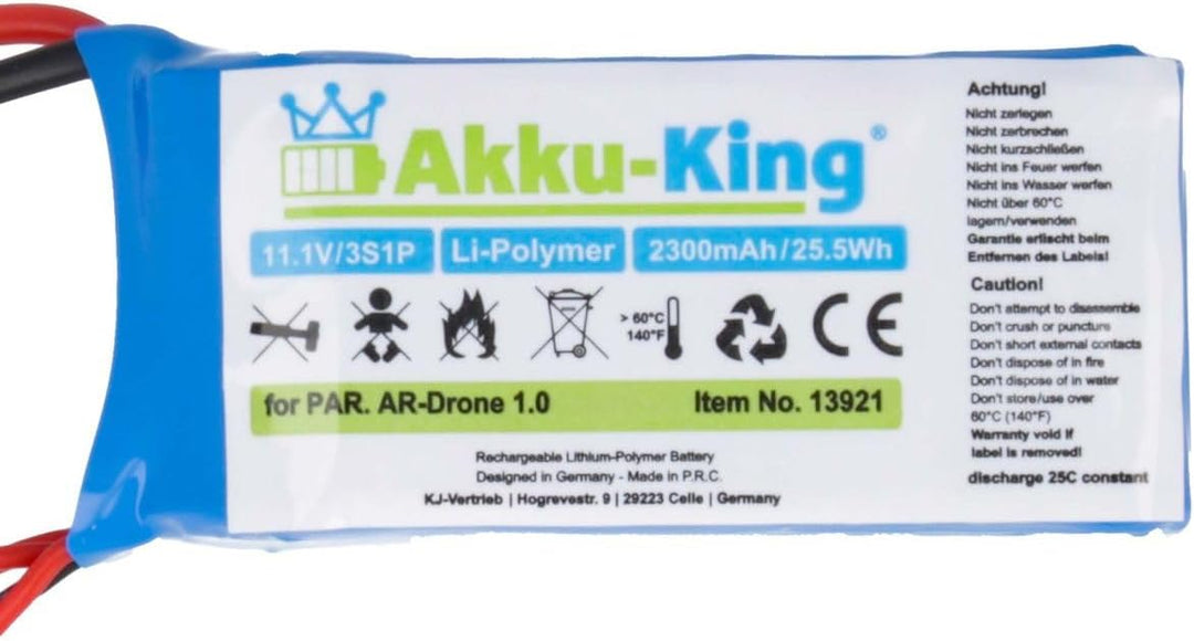 Akku-King Akku kompatibel mit Parrot AR.Drone 1.0, AR Drone Quadrocopter - Li-Polymer 2300mAh 2300mA