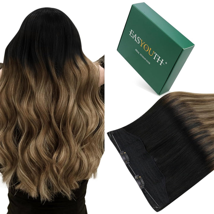 Easyouth Extension Mit Draht Balayage Haarteile Echthaar Draht Off Black Mix Mittelbraun Und Honigbl
