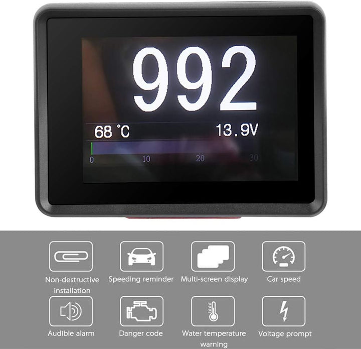 OBD Messgerät, Fydun Auto OBD Multifunktionsmessgerät Digitale Temperatur Spannung Geschwindigkeit H