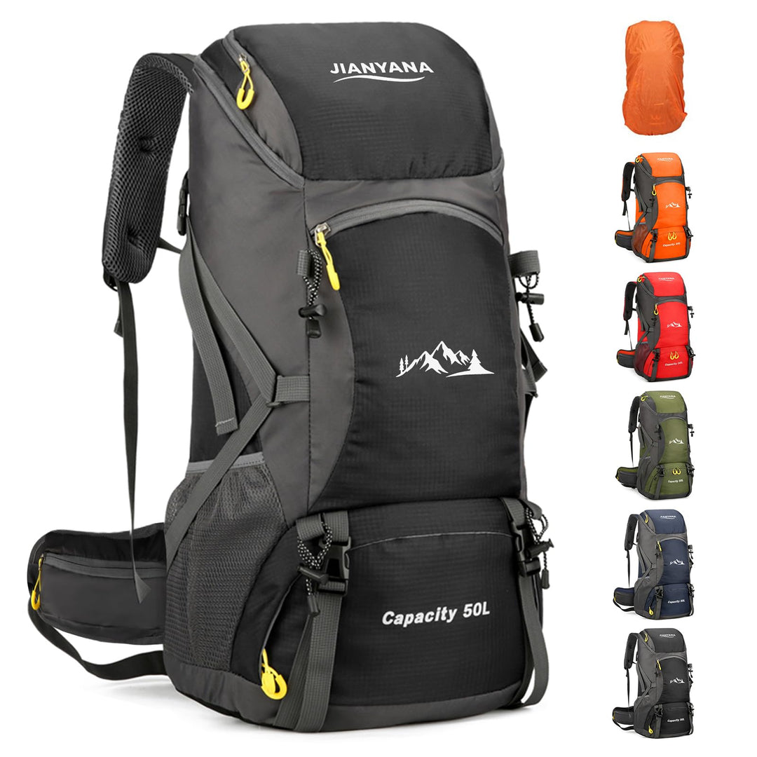 jianyana Wanderrucksack 50L Trekkingrucksack Regenhülle Reiserucksack Wasserdichter Campingrucksack