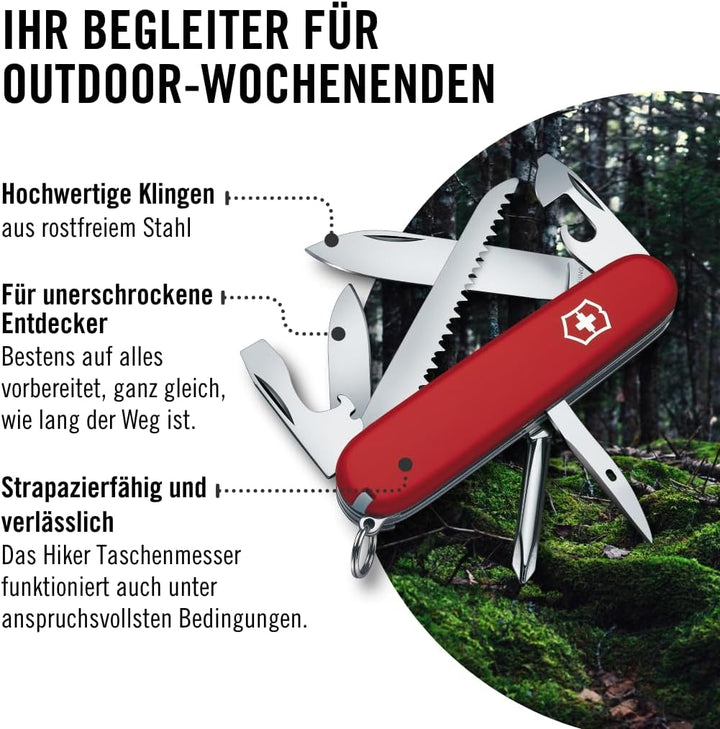 Victorinox Schweizer Taschenmesser Hiker, Swiss Army Knife, Multitool, 13 Funktionen, Klinge, Dosenö