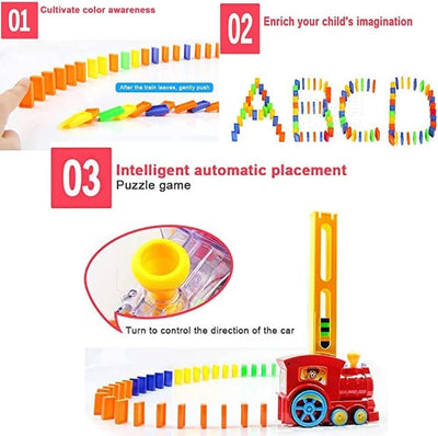 OBEST 100 Pcs Domino Zug Spielzeug Set, Dominoe Automatische Zuweisung Elektrischer Rally Zug mit Li