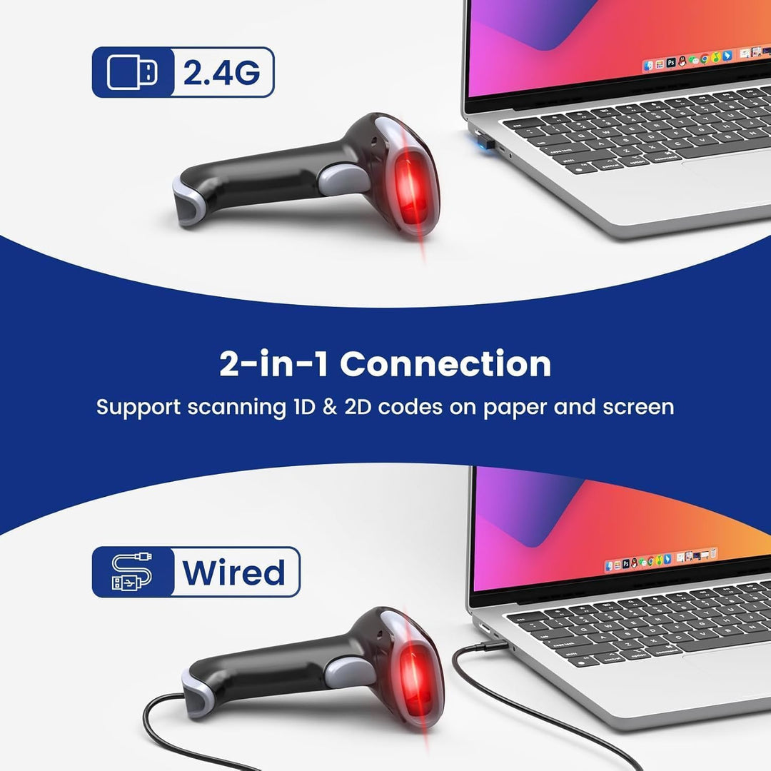 Eyoyo Barcode Scanner 1D 2D QR kabelgebunden und 2.4G Wireless, QR Code Scanner Handheld Barcode Les