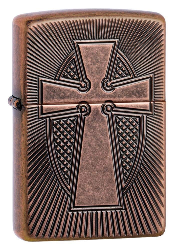 ZIPPO - Deep Carve Cross Design - Antique Copper, Deep Carve - Sturmfeuerzeug, befüllbar, in hochwer