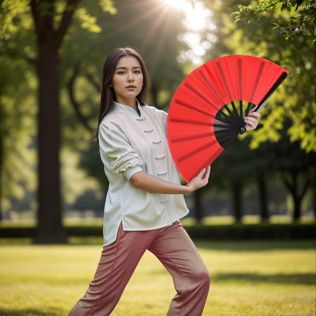 2 Stück Grosse Faltbare Seide Hand Fächer Chinesischer Tai Chi Faltender Handfächer Nylon Tuch Chine