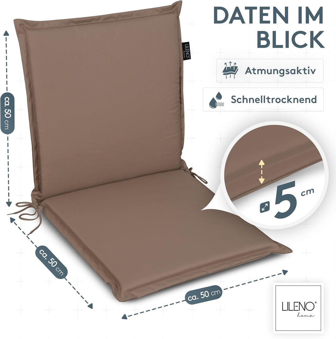 LILENO HOME Gartenstuhl Auflagen [2er Set - Niedriglehner] in Taupe - Bequeme Liegen als Sitzauflage