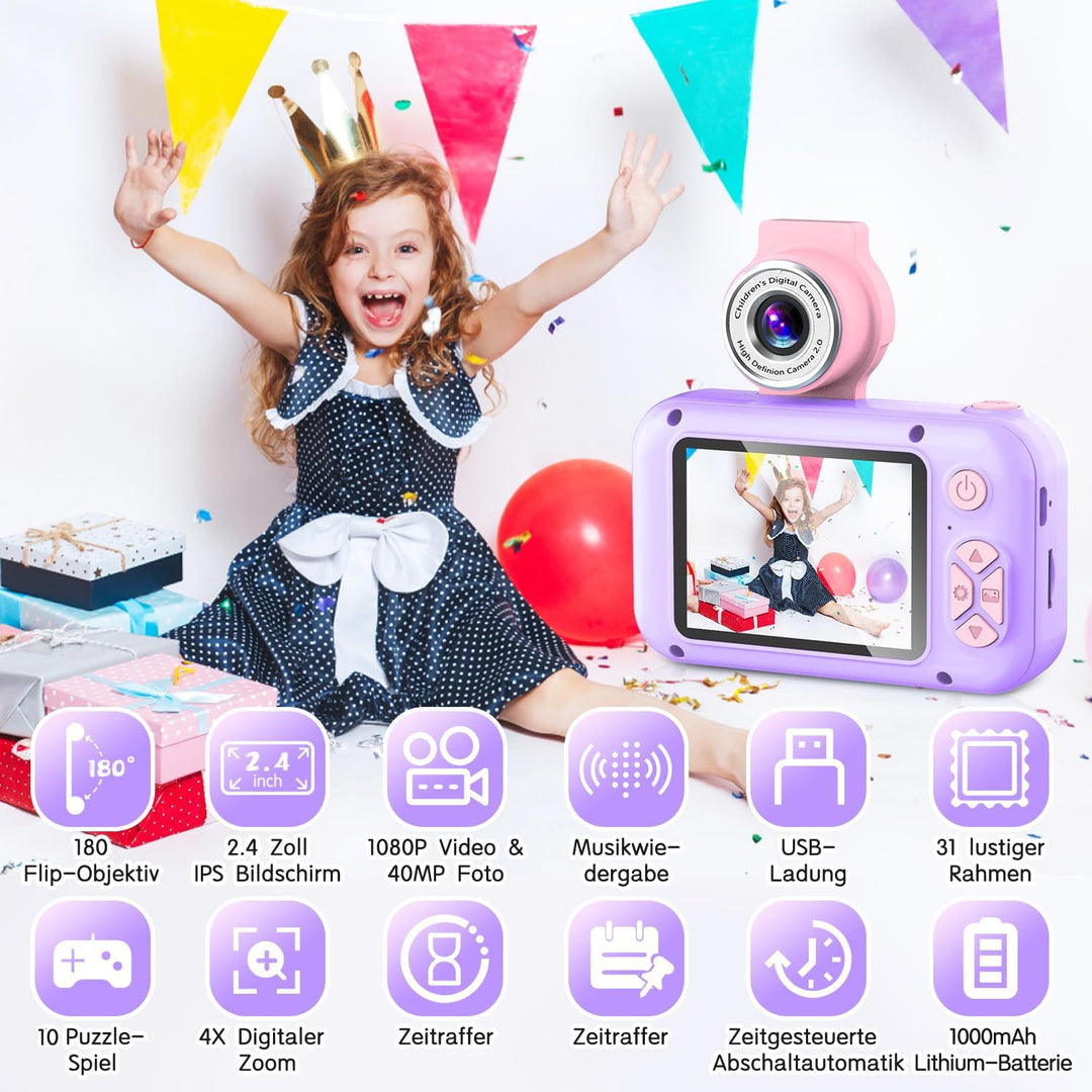 KinderKamera,ARNSSIEN Kinder Kamera,Selfie ,Geschenk für3 4 5 6 7 8 9 10Jahre Mädchen und Junge,2.4i