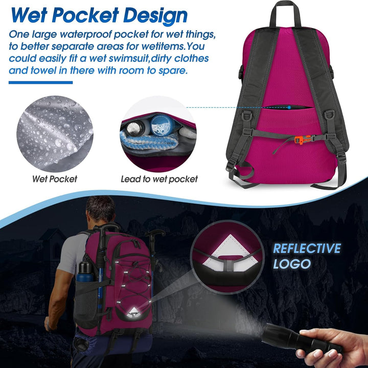 IGOLUMON Wanderrucksack Herren Damen 40L Wasserdichter Rucksack Leicht Faltbarer Reiserucksack Trekk
