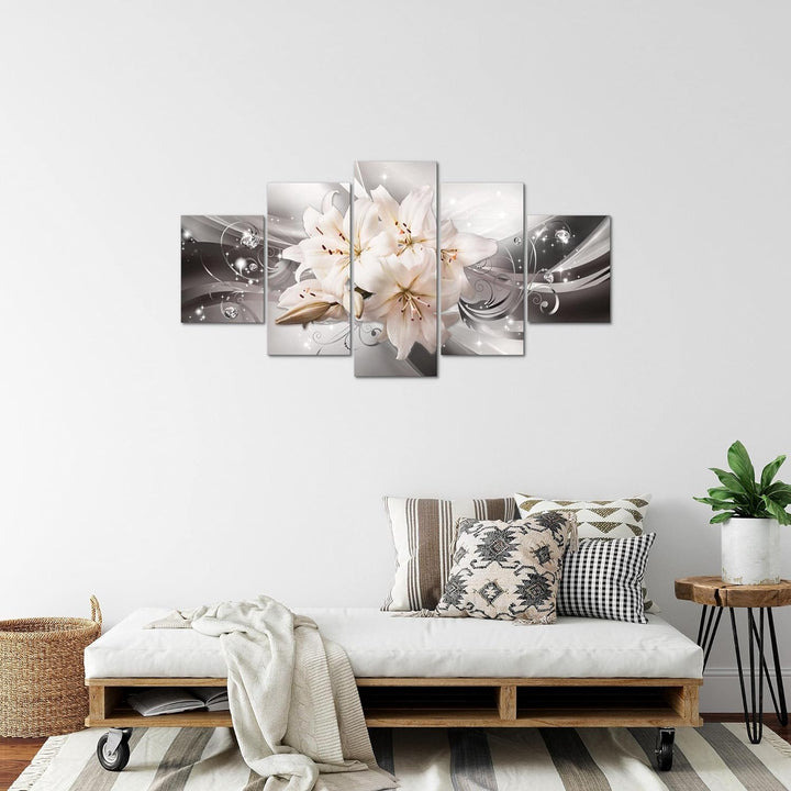 Runa Art Bild Wohnzimmer Schlafzimmer Blumen Lilien 5 Teilig Abstrakt Grau Beige Wandbilder auf Vlie