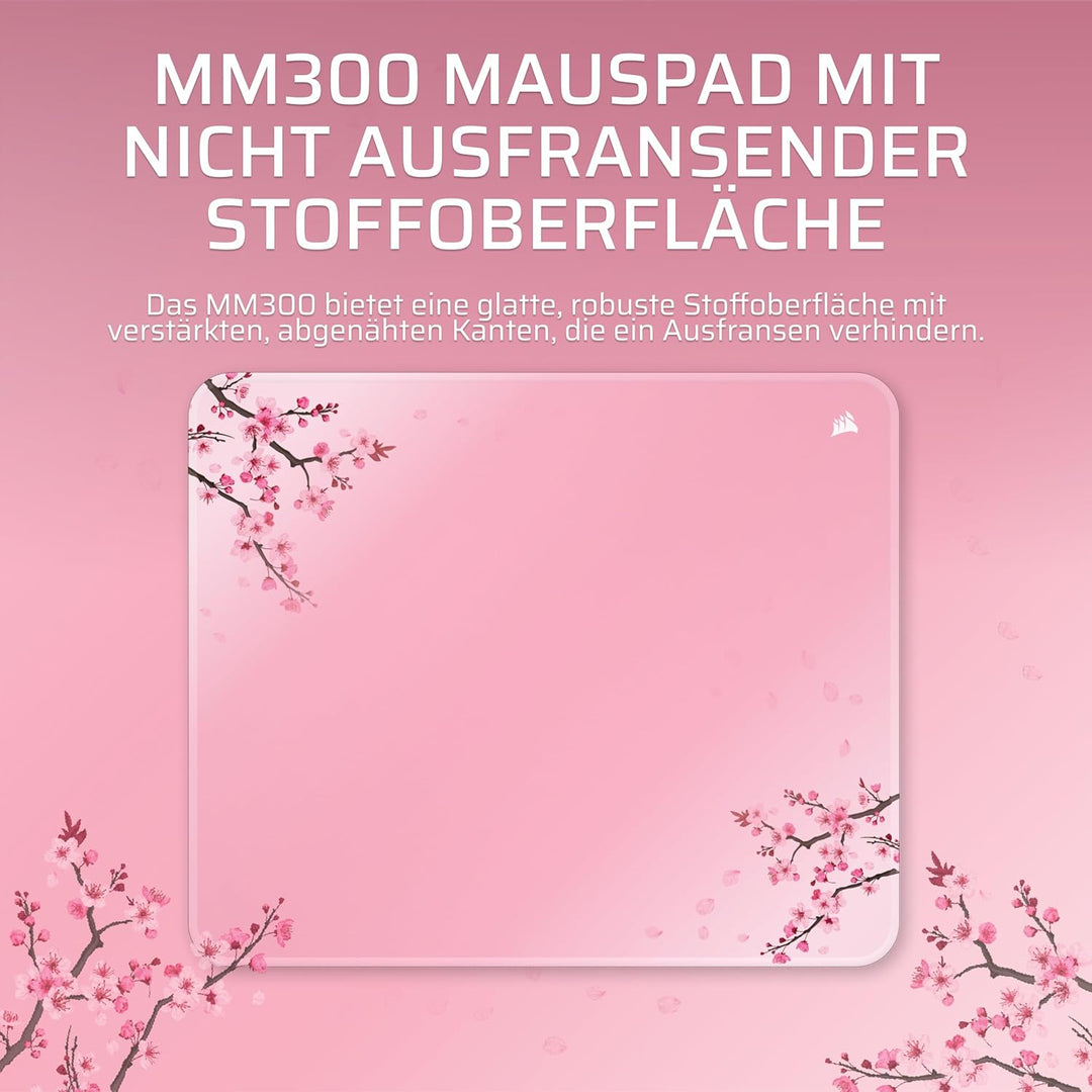 Corsair MM300 Cherry Blossom Gross Anti-Fray-Stoff-Gaming-Mauspad – 45cm x 40cm, Textilgewebe, rutsc