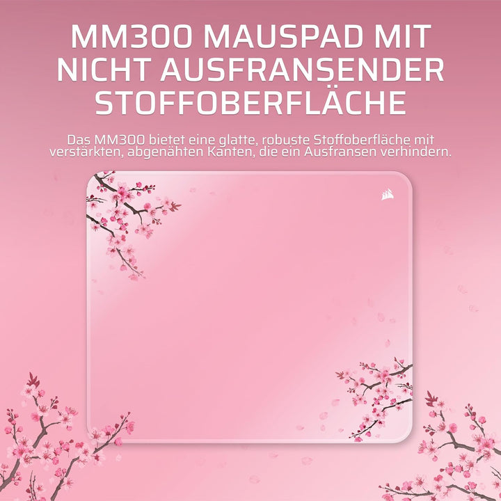 Corsair MM300 Cherry Blossom Gross Anti-Fray-Stoff-Gaming-Mauspad – 45cm x 40cm, Textilgewebe, rutsc