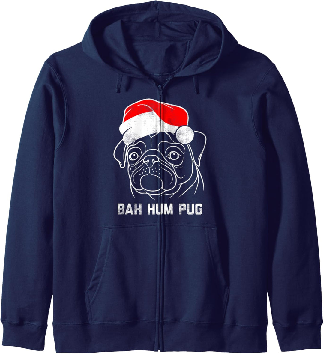 Bah Hum Pug Santa Hat Outline Christmas Kapuzenjacke