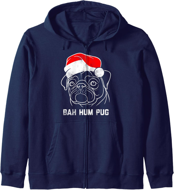 Bah Hum Pug Santa Hat Outline Christmas Kapuzenjacke