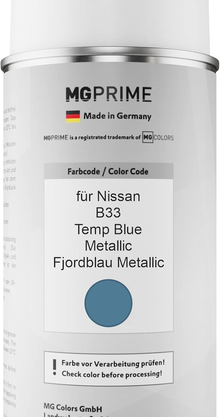 MG PRIME Autolack 2K Spraydosen Set für Nissan B33 Temp Blue Metallic/Fjordblau Metallic Basislack 2