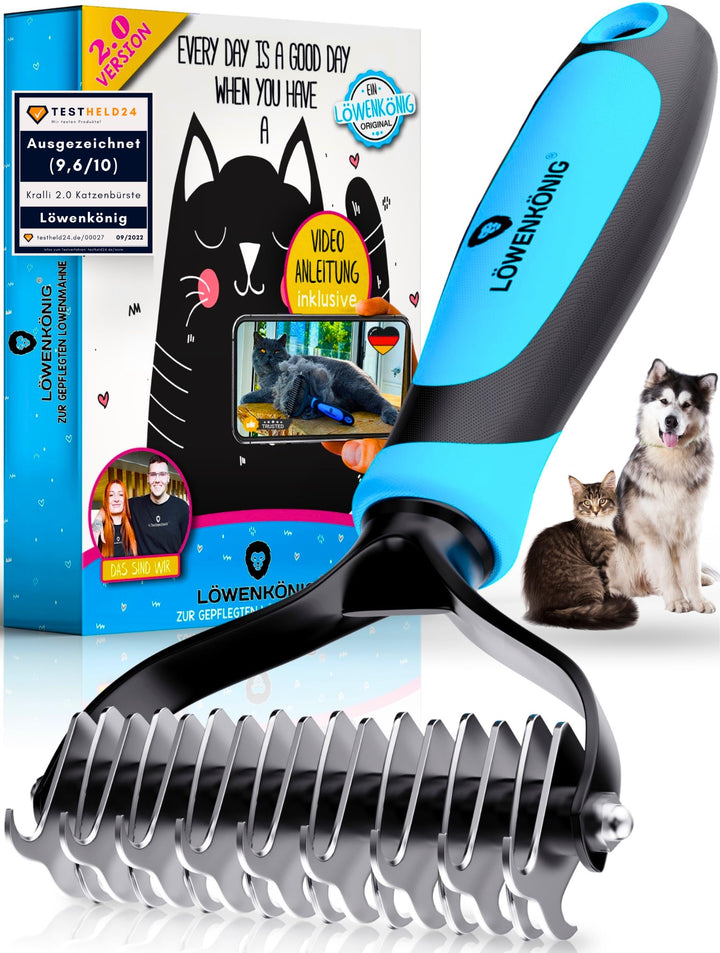 LÖWENKÖNIG® KRALLI 2.0 Verbesserte Unterfellbürste für Katzen & Hunde I Extrem effektiver Unterwollk