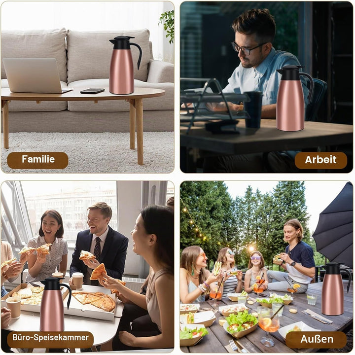 Thermoskanne, 2 l, Kaffeekanne, 304 Edelstahl, Doppel-Wall, Vakuum, isoliert, Kaffee, Thermoskanne,