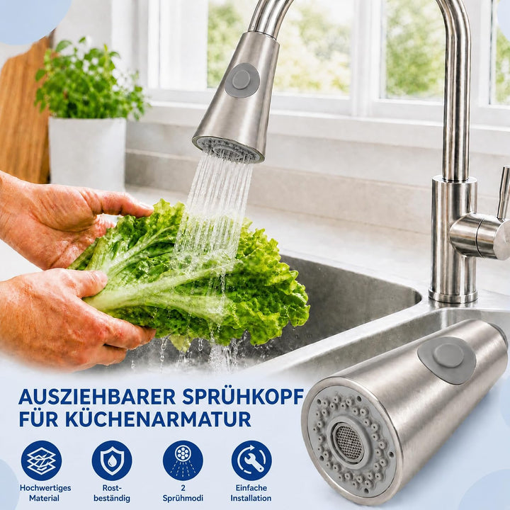 Küchenarmaturen Ersatz Brausekopf, 2 Strahlarten 1/2" IPS-Gewinde Ersatz Brause für Küchenarmatur, K