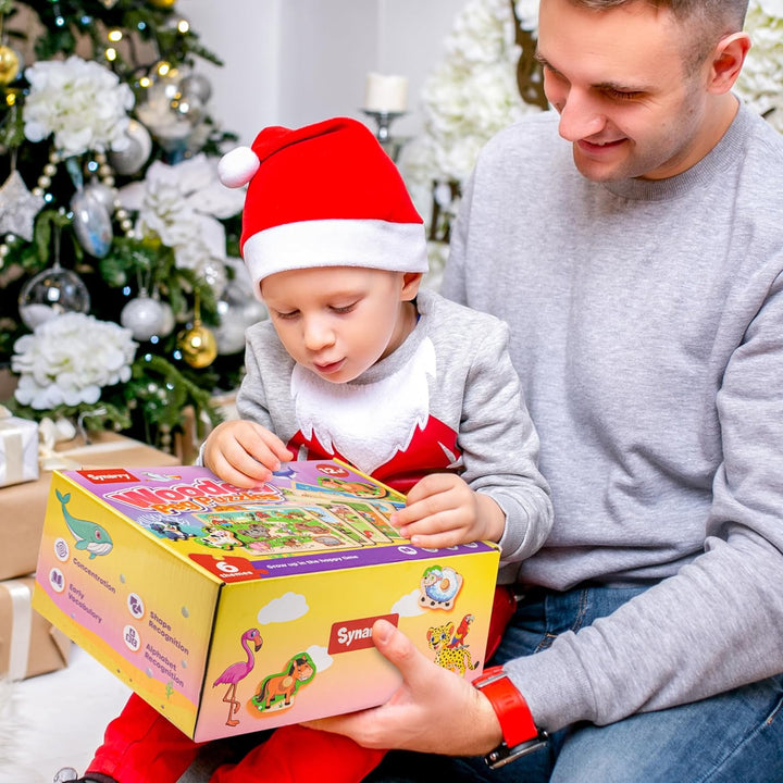 SYNARRY 6 Set Kinder Holzpuzzle ab 1 2 3 Jahre, Montessori Spielzeug Steckpuzzle für Babys Kleinkind