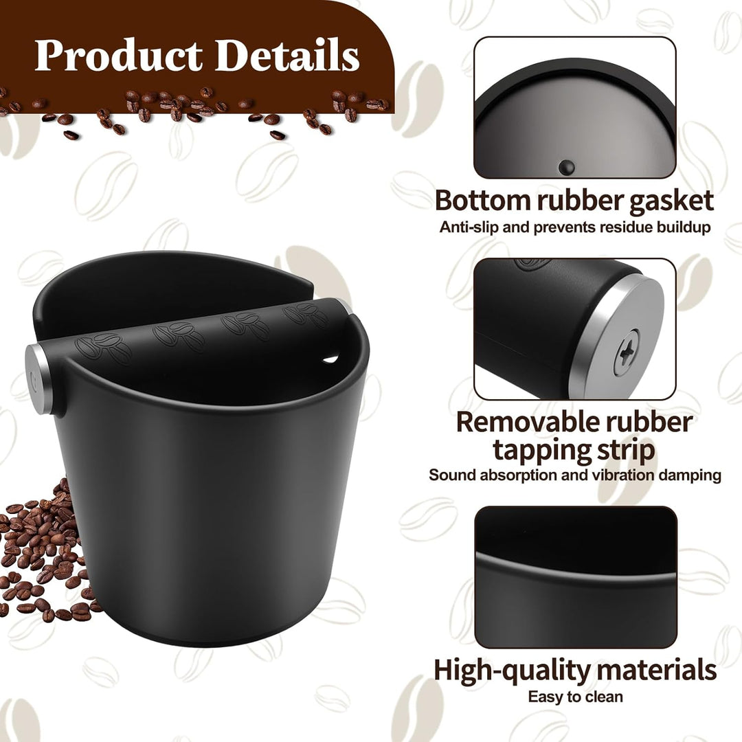 Abklopfbehälter-Set mit Barista-Pinsel & Tamping Matte, Geräuschloser Knock-Box für Siebträger, Inkl