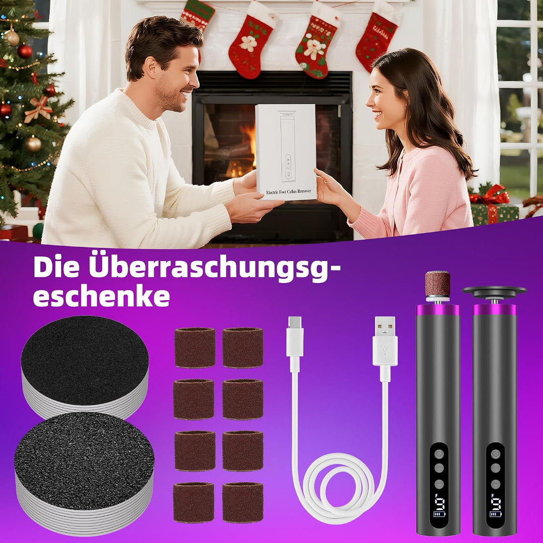 2 in 1 Elektrischer Hornhautentferner Fuss &amp; Hände - Wiederaufladbar | mit 20 Sandpapier-Aufsätzen,