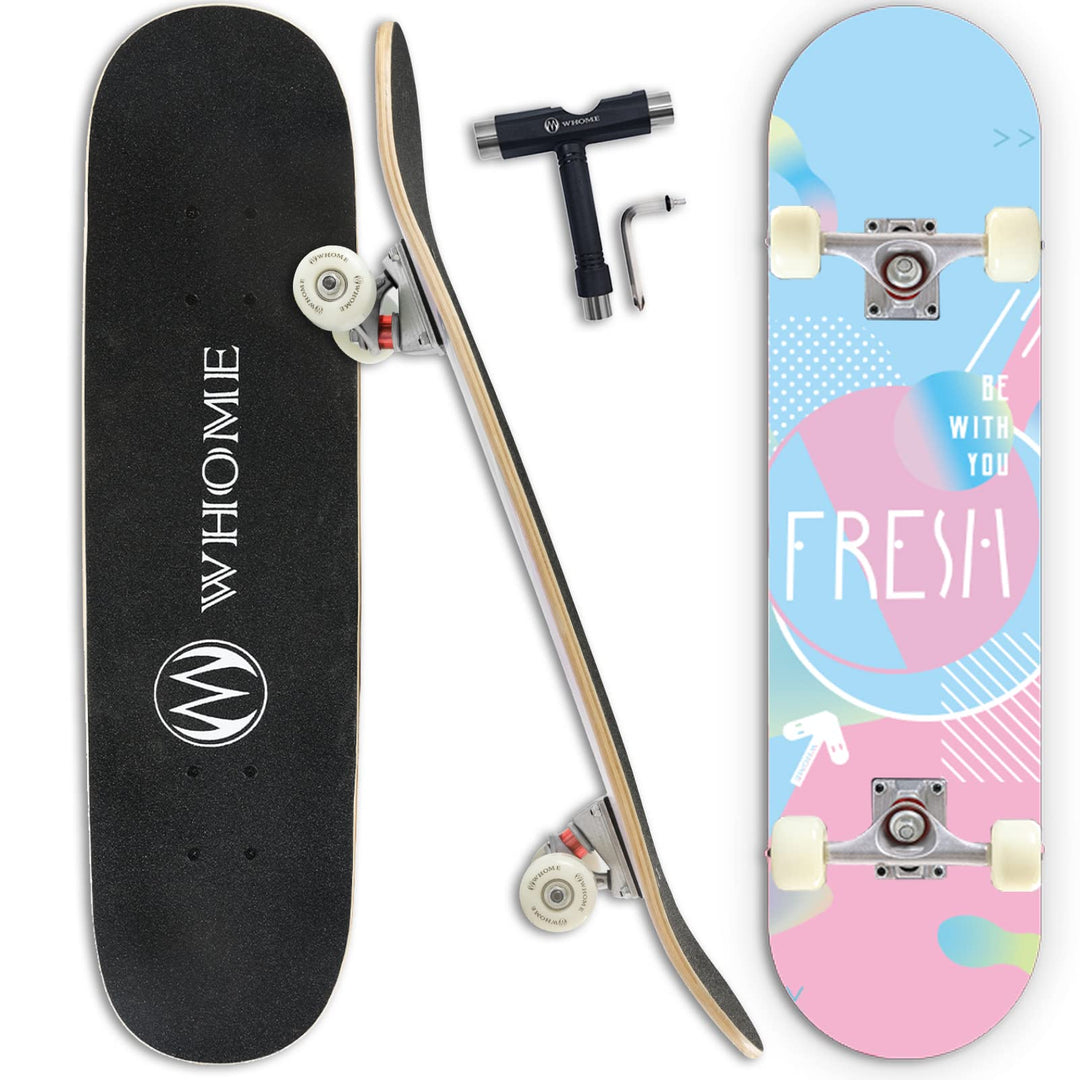 WHOME Pro Skateboards Komplett für Erwachsene/Kinder Mädchen/Jungen Anfänger/Profi - 31 x 8 Zoll Sta