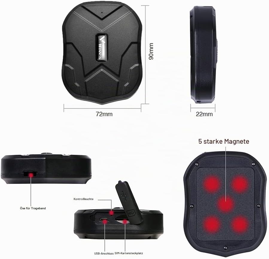 Winnes 4G GPS-Tracker Integrierte SIM-Karter, 5000-mAh-Akku, Aussergewöhnlich Lange Standby-Zeit，Ech
