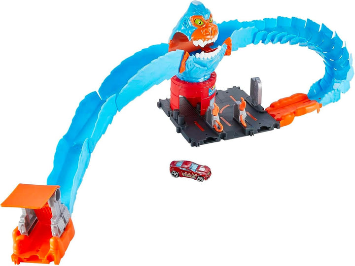 Hot Wheels HDR30 - Gorilla-Angriff mit 1 Auto, mit anderen Sets verbindbar, Set mit Tankstelle, Auto