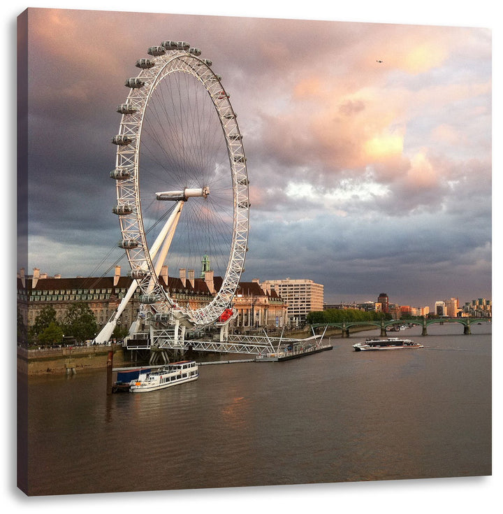 Riesenrad London Eye, Format: 70x70 auf Leinwand, XXL riesige Bilder fertig gerahmt mit Keilrahmen,