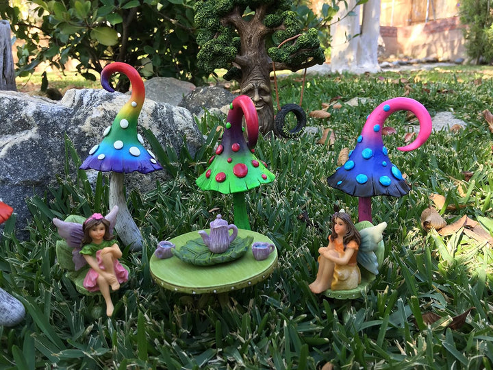 GlitZGlam Miniatur-Fee-Gartenmöbel Set Blatt Bistro-Tee-Set für Feen und Gartenzwerge