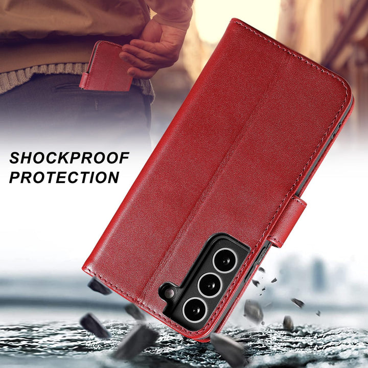 LENSUN Echtleder Hülle für Samsung Galaxy S22, Handyhülle Echt Leder Cover mit [Magnetverschluss] [R