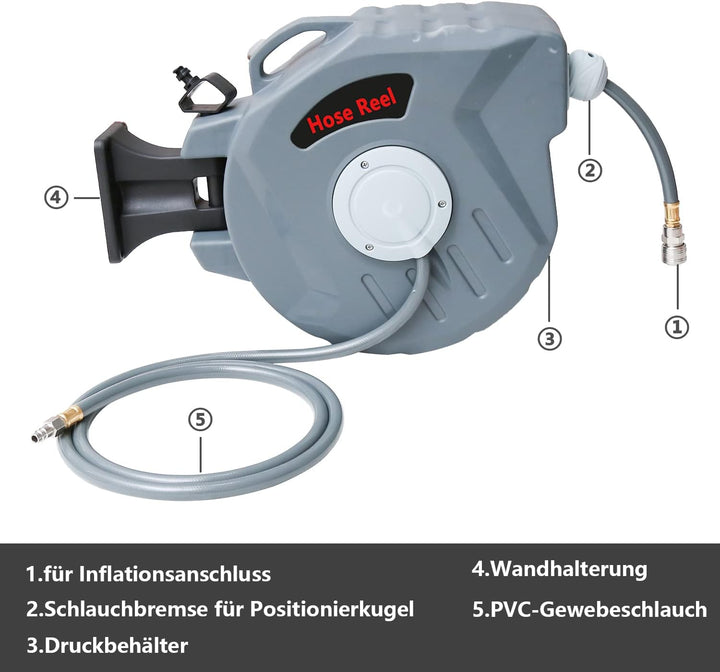 Joparri 20m Druckluftschlauch Aufroller Automatisch mit 1/4" Anschluss, Schlauchaufroller Automatisc