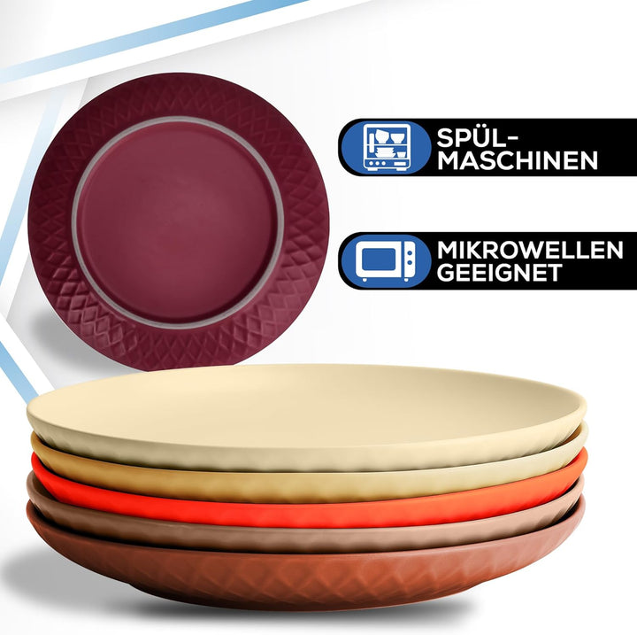 MIAMIO - 6er Geschirrset/Teller Set modern aus Keramik für 6 Personen - Palmanova Kollektion (Rot, G