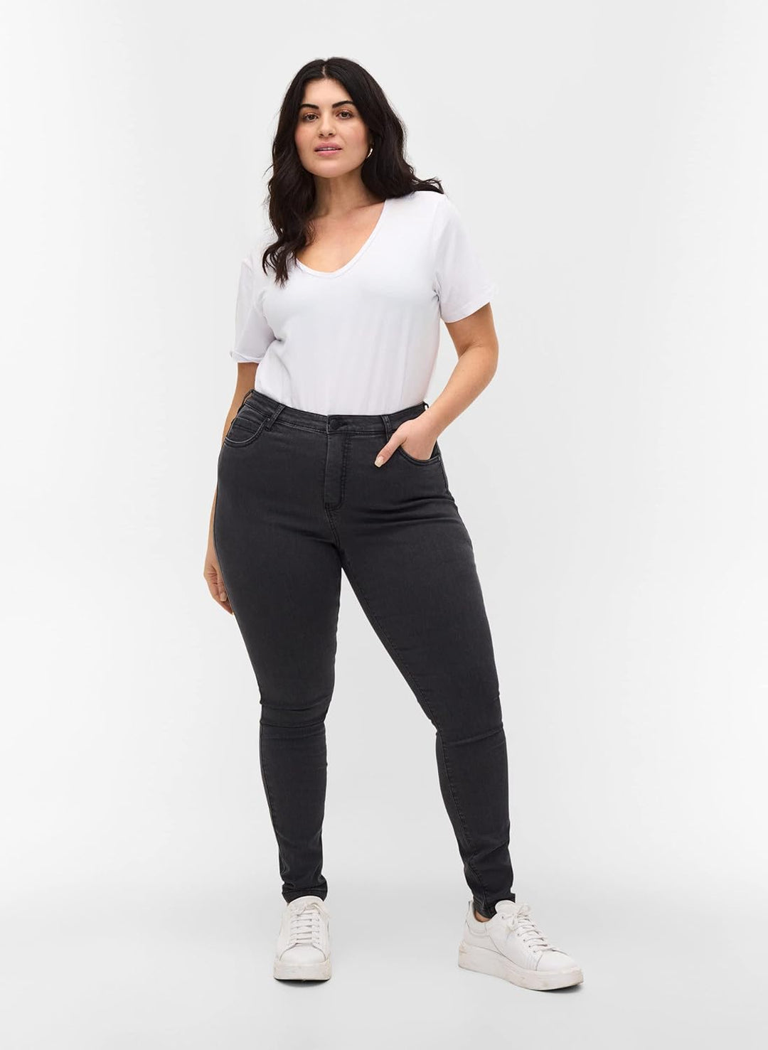 Zizzi Grosse Grössen Damen Super Slim Amy Jeans mit hoher Taille Gr 42-56 44W / 30L Grey Denim, 44W