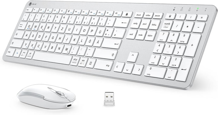 Tastatur Maus Set Kabellos, iClever Wiederaufladbare Funktastatur, Deutsch QWERTZ Layout, 2.4 GHz Fu