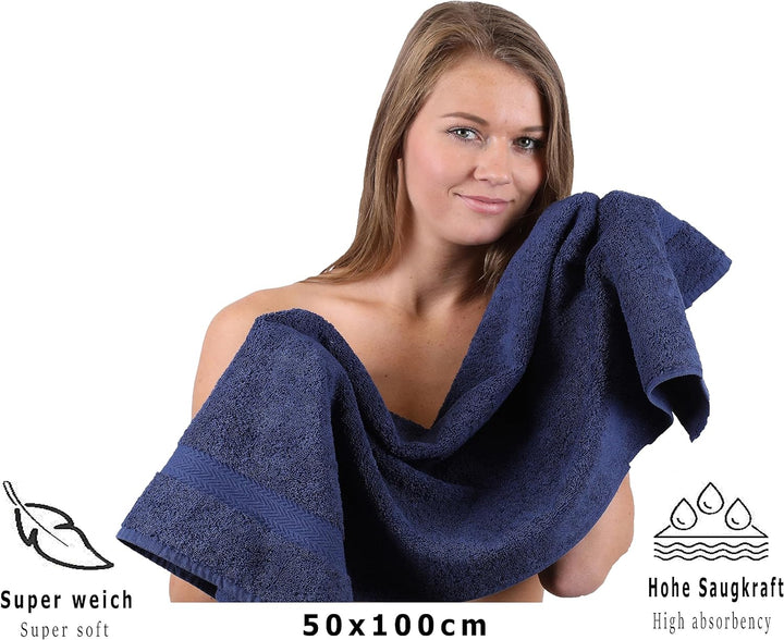 Betz 8 Stück Handtücher Set Grösse 50 x 100 cm Handtuch Premium 100% Baumwolle Farbe dunkelblau, Dun
