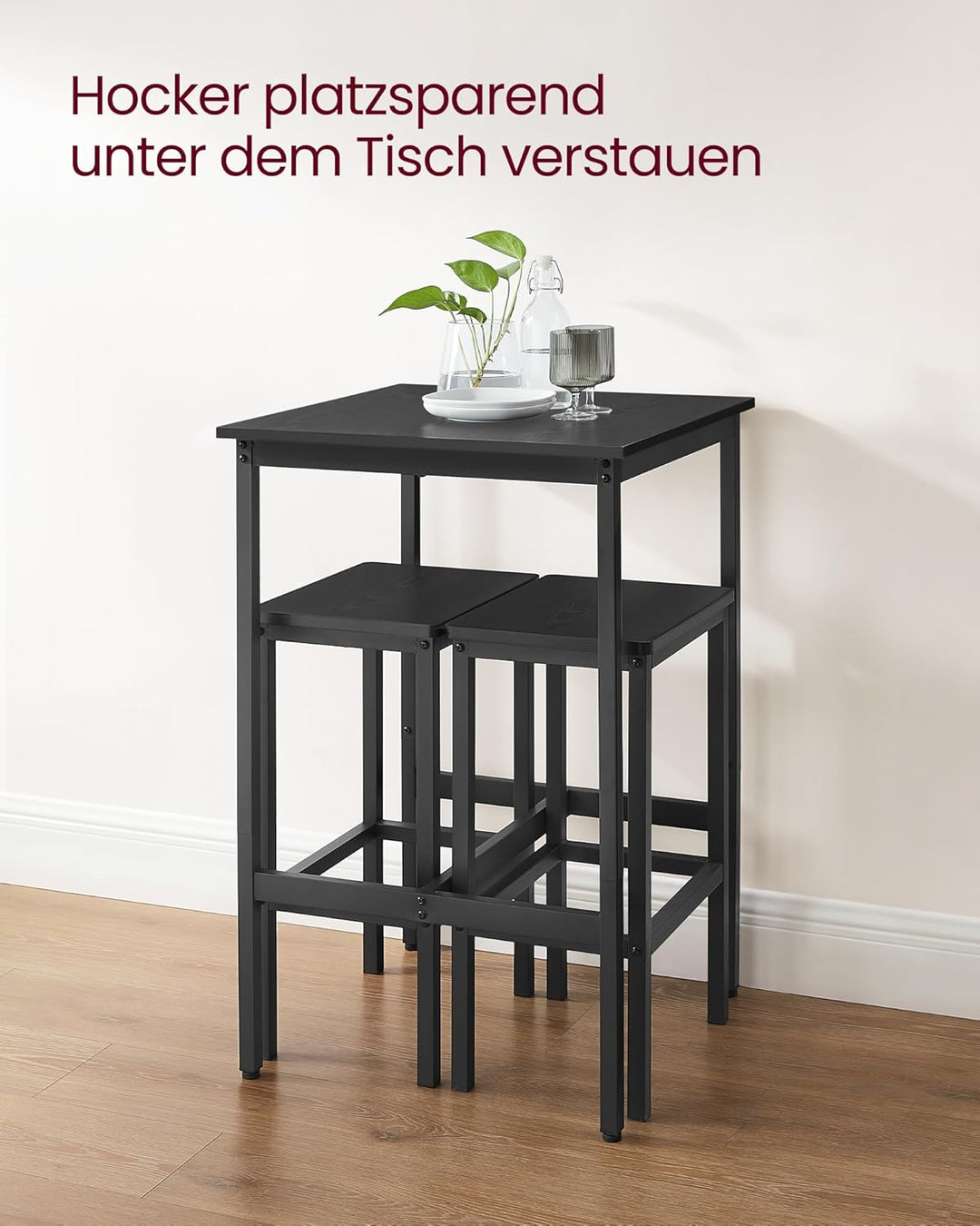 VASAGLE Bartisch mit Barhocker-Set, Esstisch mit 2 Stühlen, Küchentisch klein, Barstühle, für Esszim