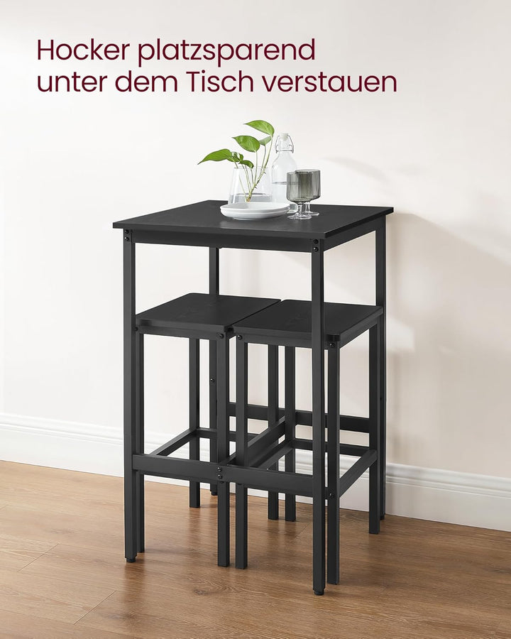 VASAGLE Bartisch mit Barhocker-Set, Esstisch mit 2 Stühlen, Küchentisch klein, Barstühle, für Esszim