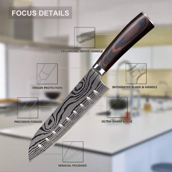 AIRENA Japanisches Santoku Messer, 7 inch Kochmesser Profi Messer Deutsche Karbon-Edelstahlmesser Ex