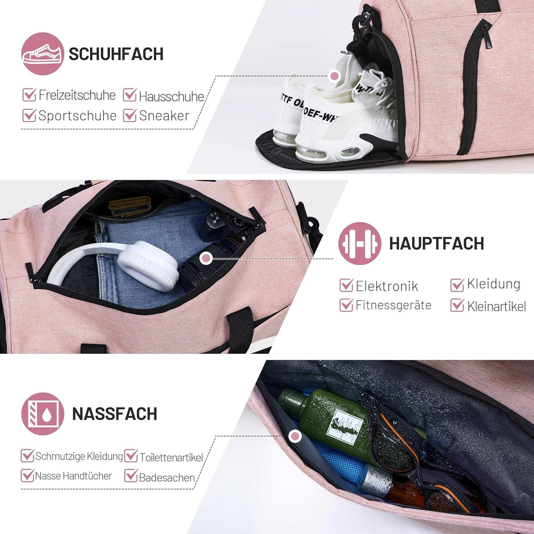 Sporttaschen für Damen und Herren, 35L Reisetasche Duffel Bag Übernachtungstasche mit Schuhfach &amp; Na