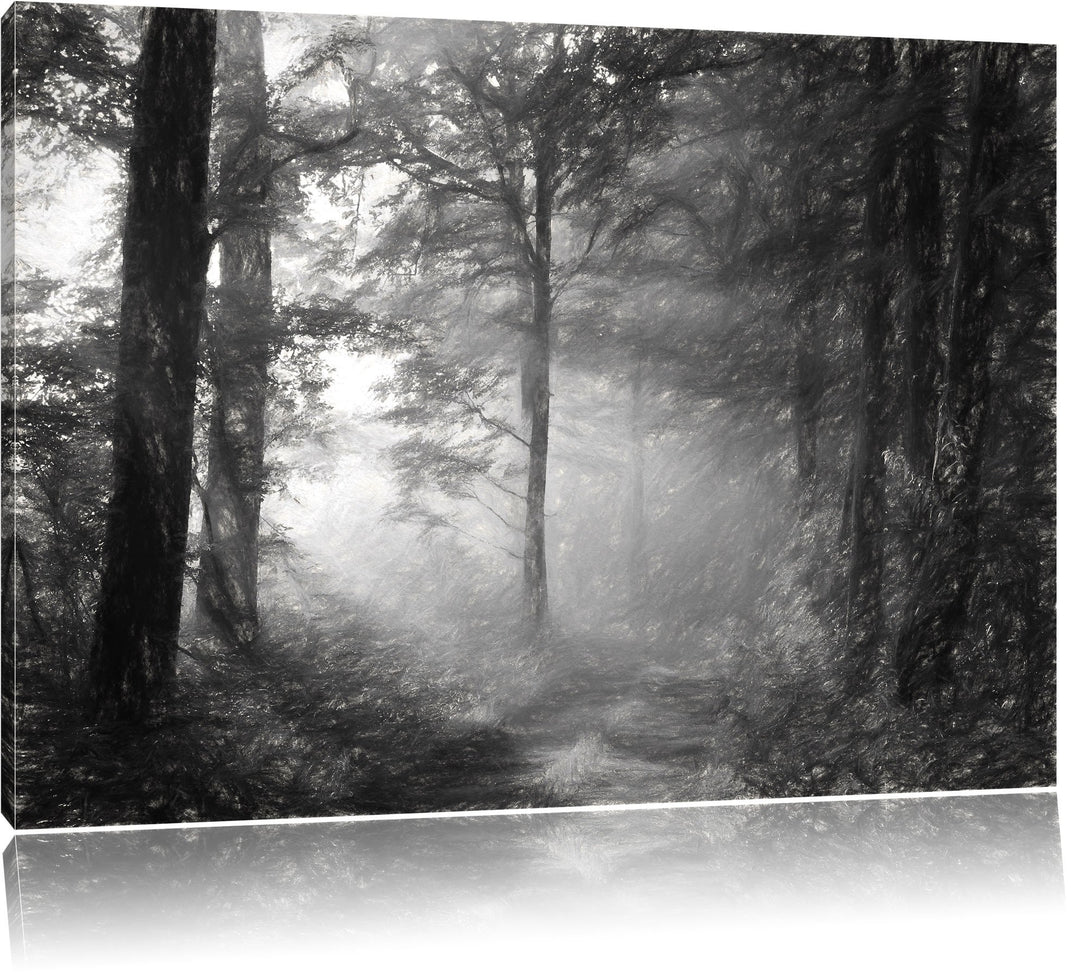 Waldweg Kohle Effekt, Format: 100x70 auf Leinwand, XXL riesige Bilder fertig gerahmt mit Keilrahmen,