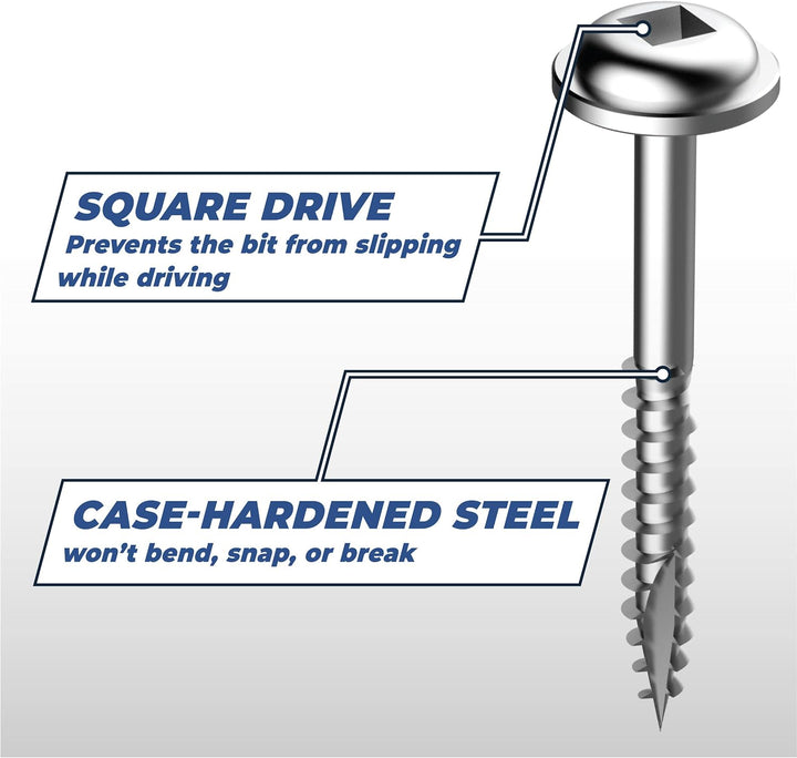 Kreg SML-F150-500 Sacklochschrauben, 38 mm, 2 Vierkant-Antrieb, Unterlegscheibenkopf, 500 Stück