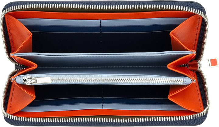 DUDU Grosse Bunte Damenbrieftasche RFID in echtem Leder mit Rundum - Reissverschluss Navy, Navy
