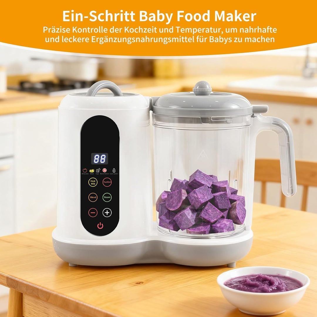Babynahrungszubereiter, 400ML Baby Food Maker, Babybrei Zubereiter, Dampfgarer Mixen, mit voreingest
