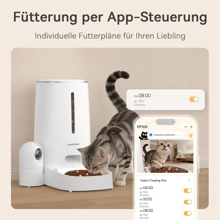 Futterautomat Katze mit Kamera 4L, Katzenfutter Automat mit 1080P HD-Video mit Nachtsicht & Zwei-Weg