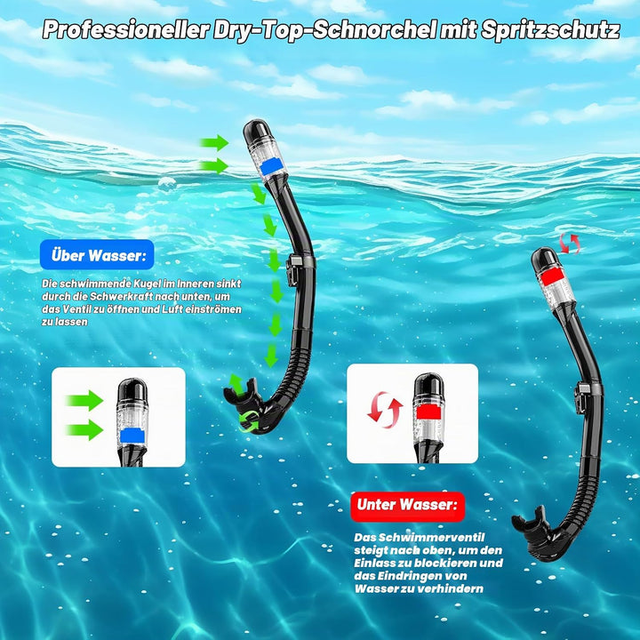 Schnorchelset Erwachsene,Taucherbrille Erwachsene mit Dry Schnorchel, wasserdichte Tauchmaske Anti-F