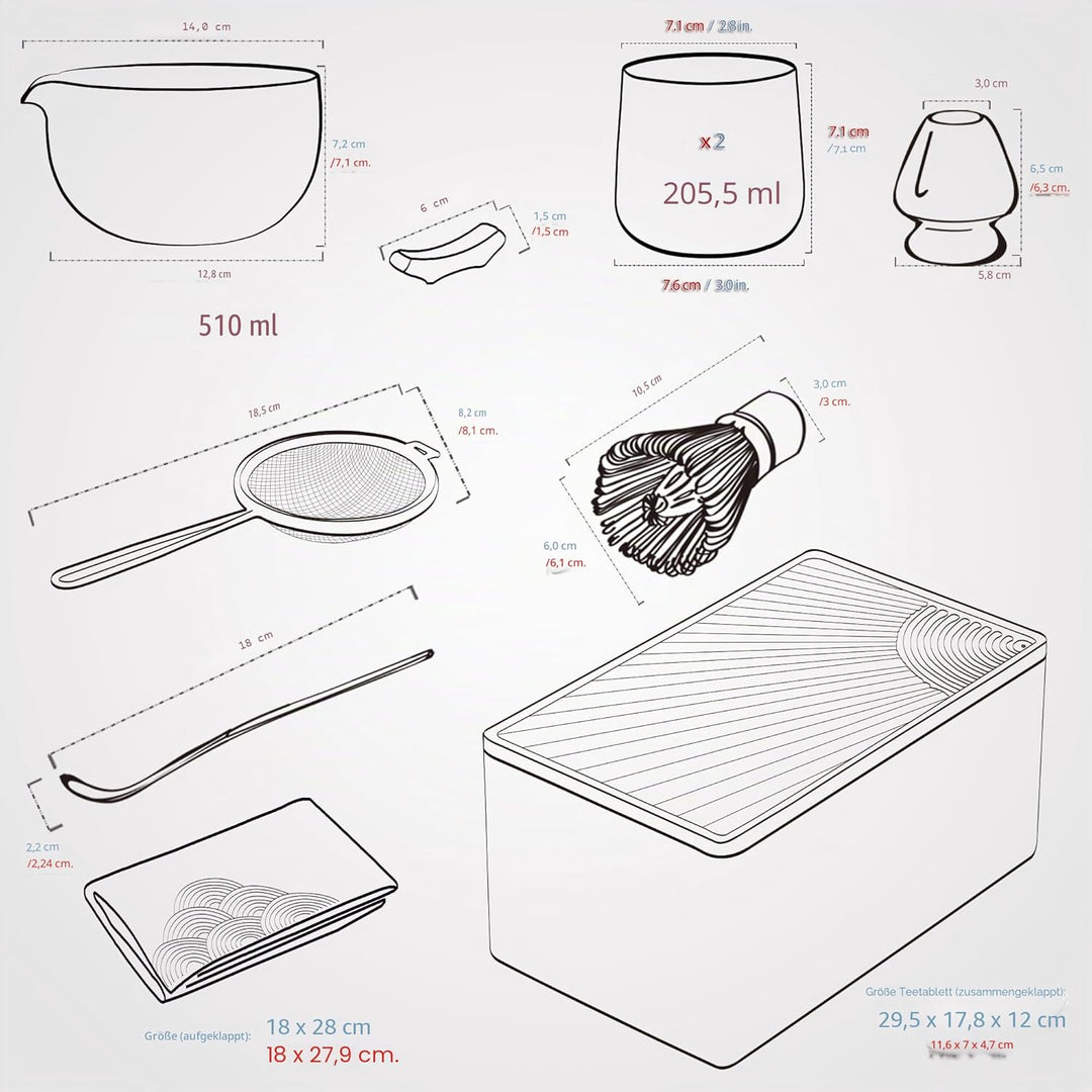 TEANAGOO Matcha Kit + 2 Tassen mit Aufbewahrungsbox, 12 Pcs Travel Matcha Tea Set, Keramik Matcha Bo