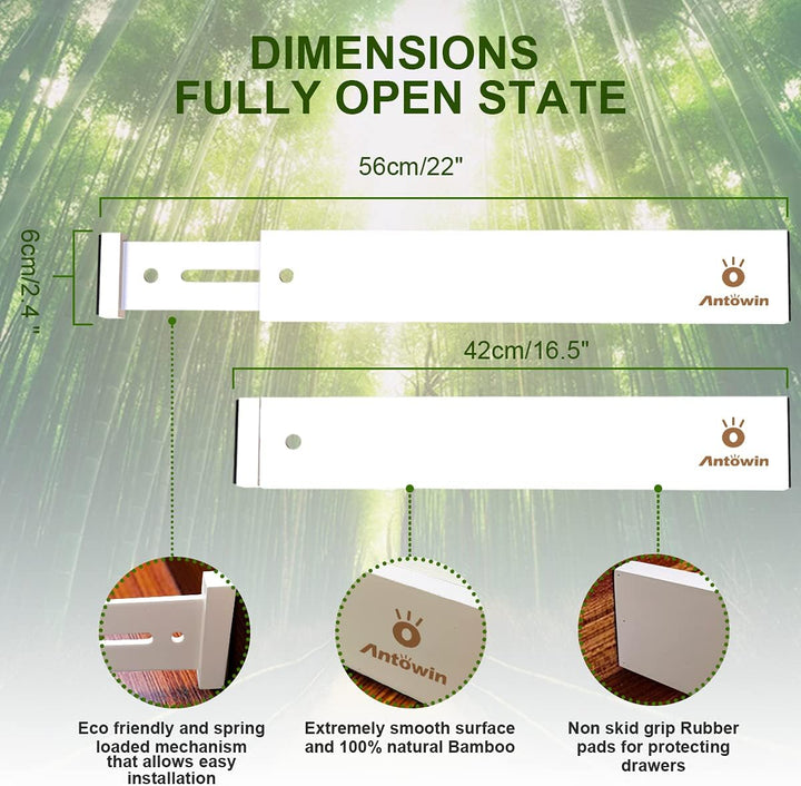 ANTOWIN Schubladentrenner Verstellbar Bambus (43-56 cm), Schubladen Organizer, Gefedert, Küche, Komm