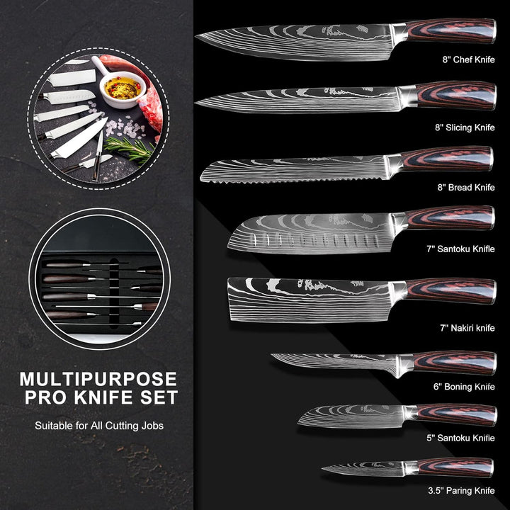 Gustrug Küchenmesser Set 8-tlg Messerset aus Hochwertigem Edelstahl, Ultra Scharfes Messer set mit E