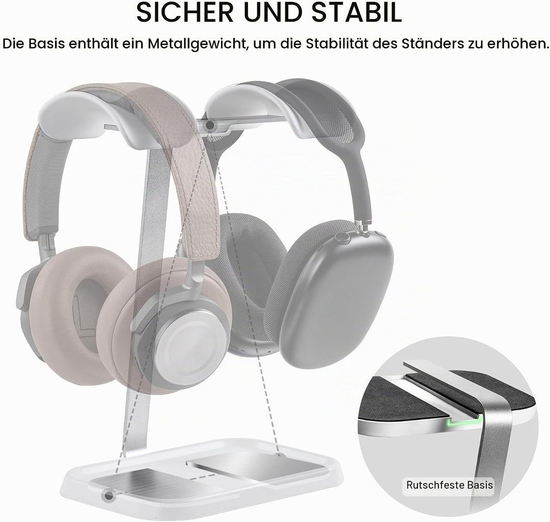 Doppel Kopfhörer Ständer, Stabiler Doppel Headset Halterung mit Ablagefach, Schwere Basis Gaming Kop