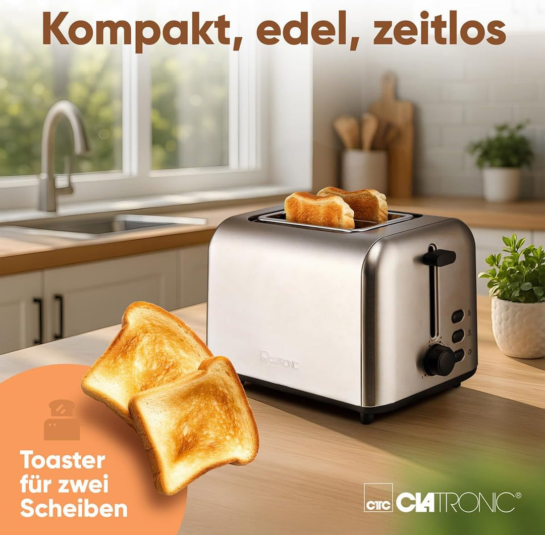 Clatronic® Toaster 2 Scheiben | integrierter Brötchenaufsatz | extra breite Toastschlitze | Auftau-/